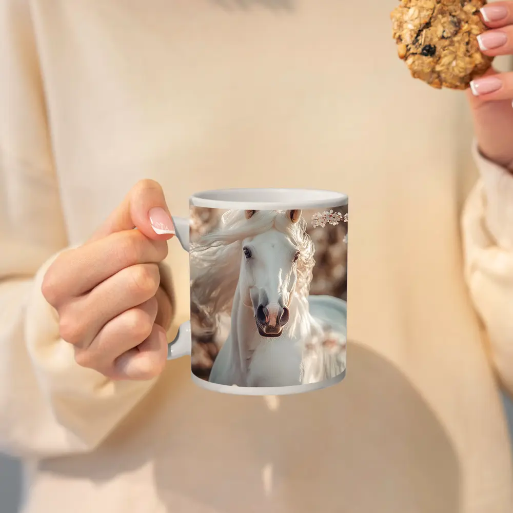 White Arabian Horse Among Cherry Blossoms – Mugs