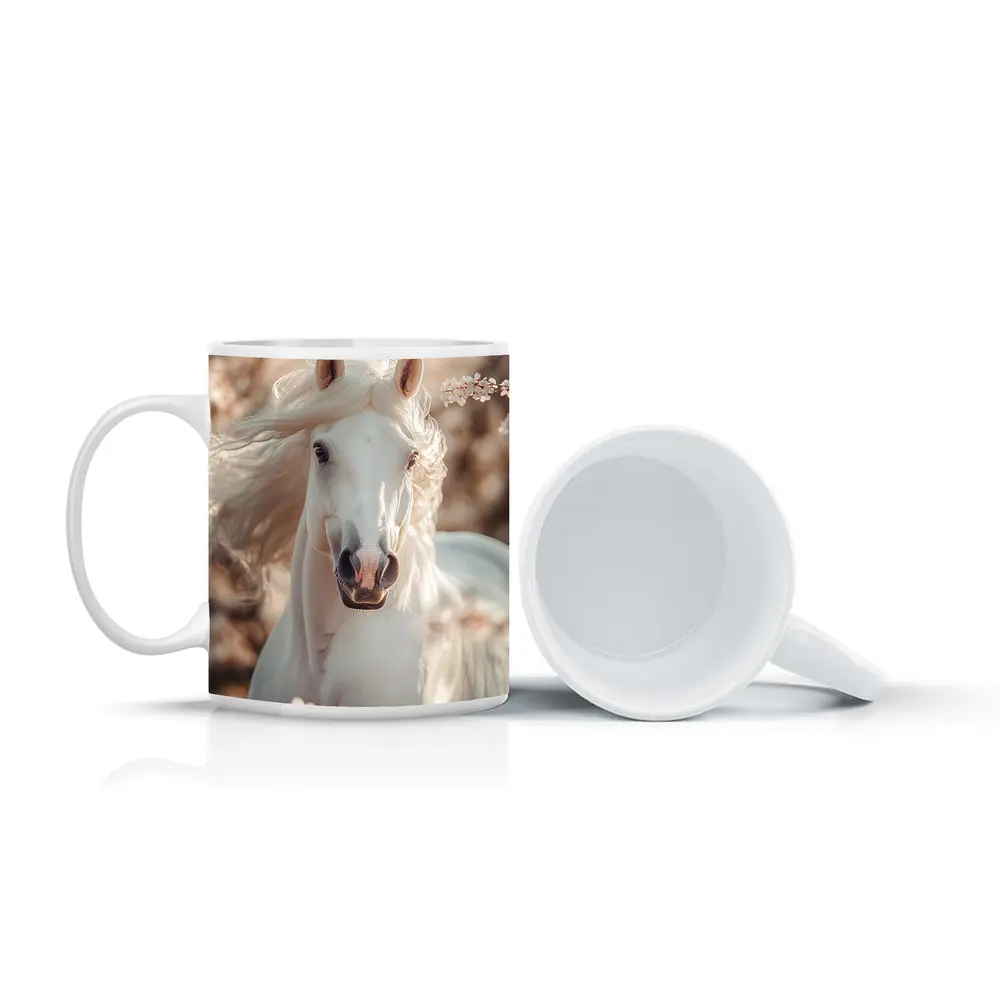 White Arabian Horse Among Cherry Blossoms – Mugs