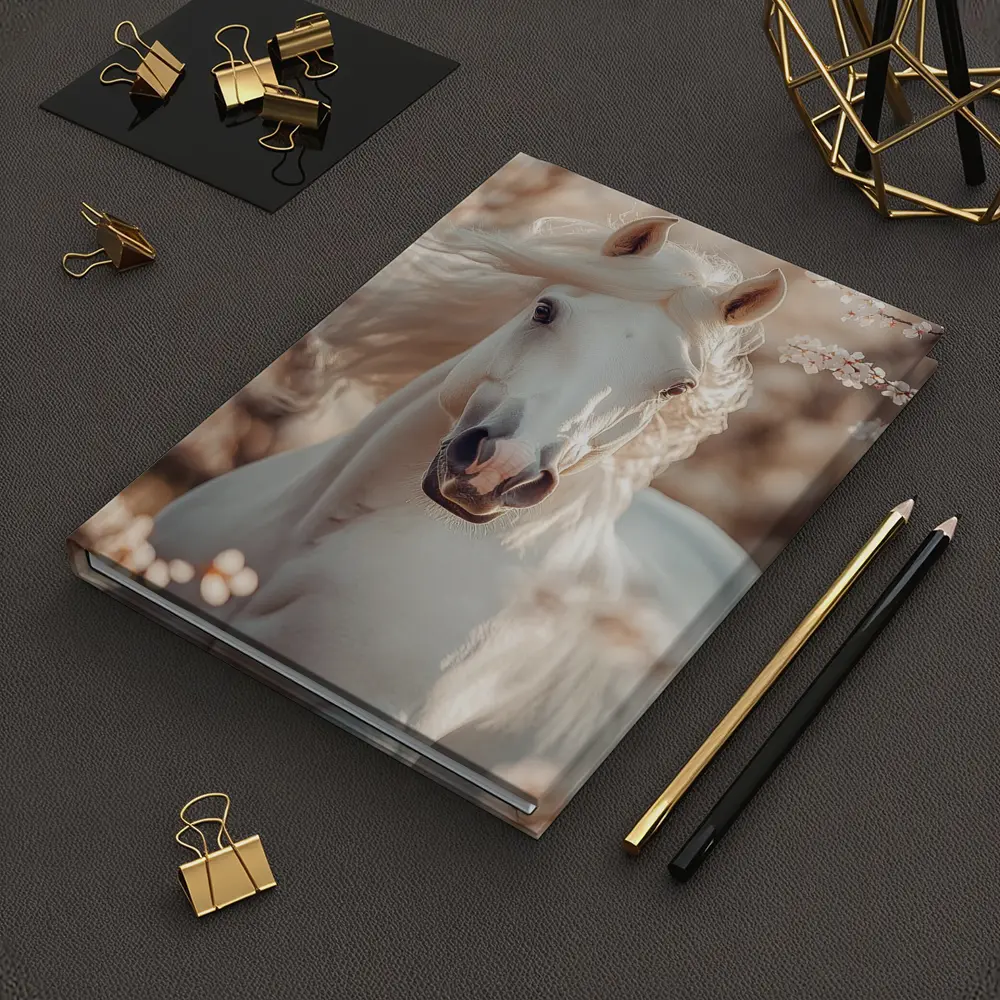 White Arabian Horse Among Cherry Blossoms – Notebooks