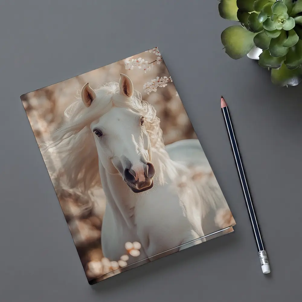 White Arabian Horse Among Cherry Blossoms – Notebooks