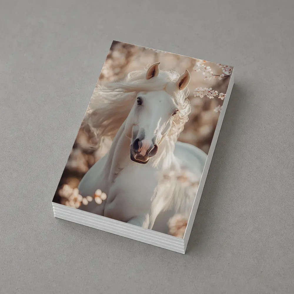 White Arabian Horse Among Cherry Blossoms – Postcards