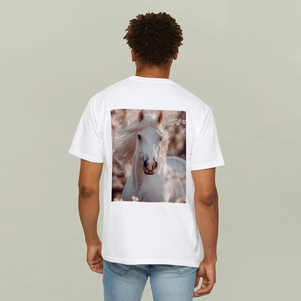White Arabian Horse Among Cherry Blossoms – T-Shirts