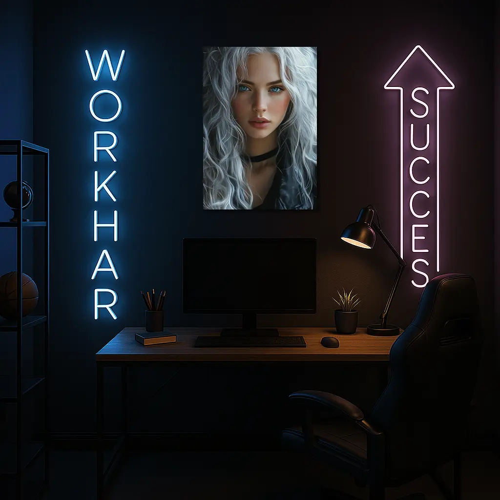 Young Woman Silver Hair Blue Eyes Portrait – Wall Art
