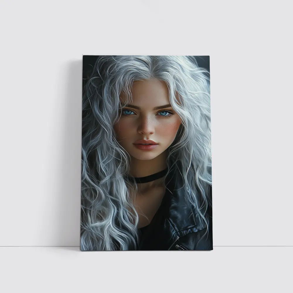Young Woman Silver Hair Blue Eyes Portrait – Wall Art