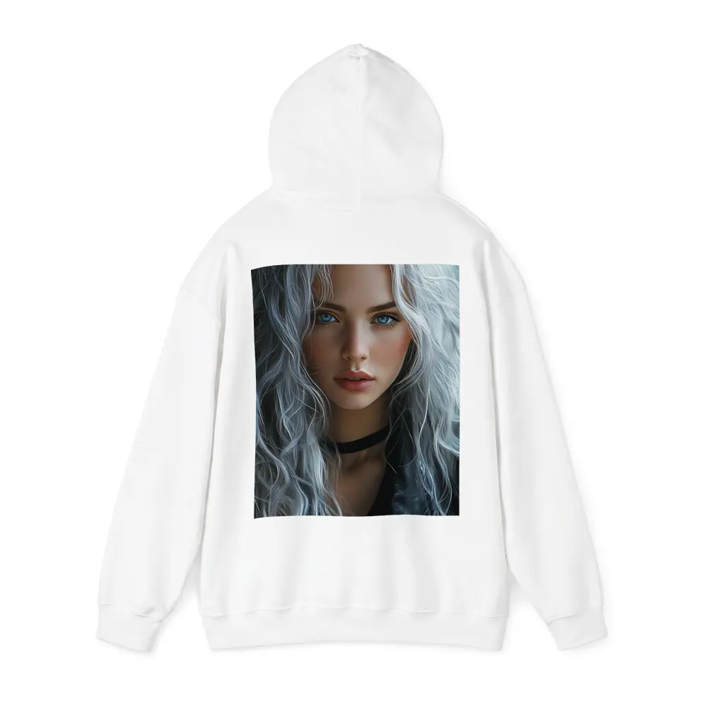 Young Woman Silver Hair Blue Eyes Portrait – Hoodies