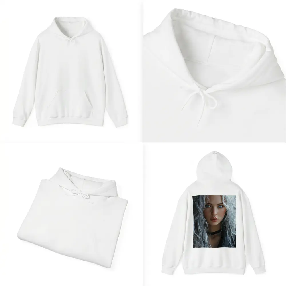 Young Woman Silver Hair Blue Eyes Portrait – Hoodies