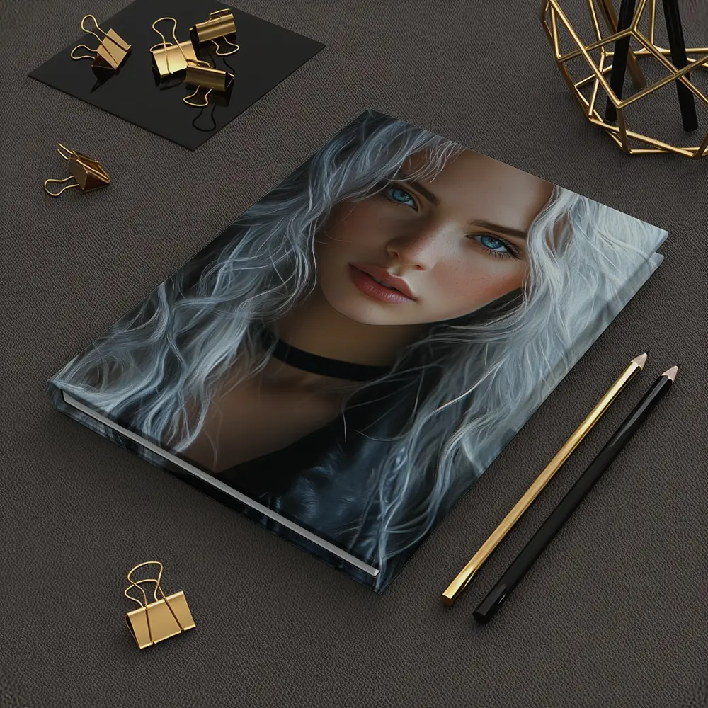 Young Woman Silver Hair Blue Eyes Portrait – Notebooks