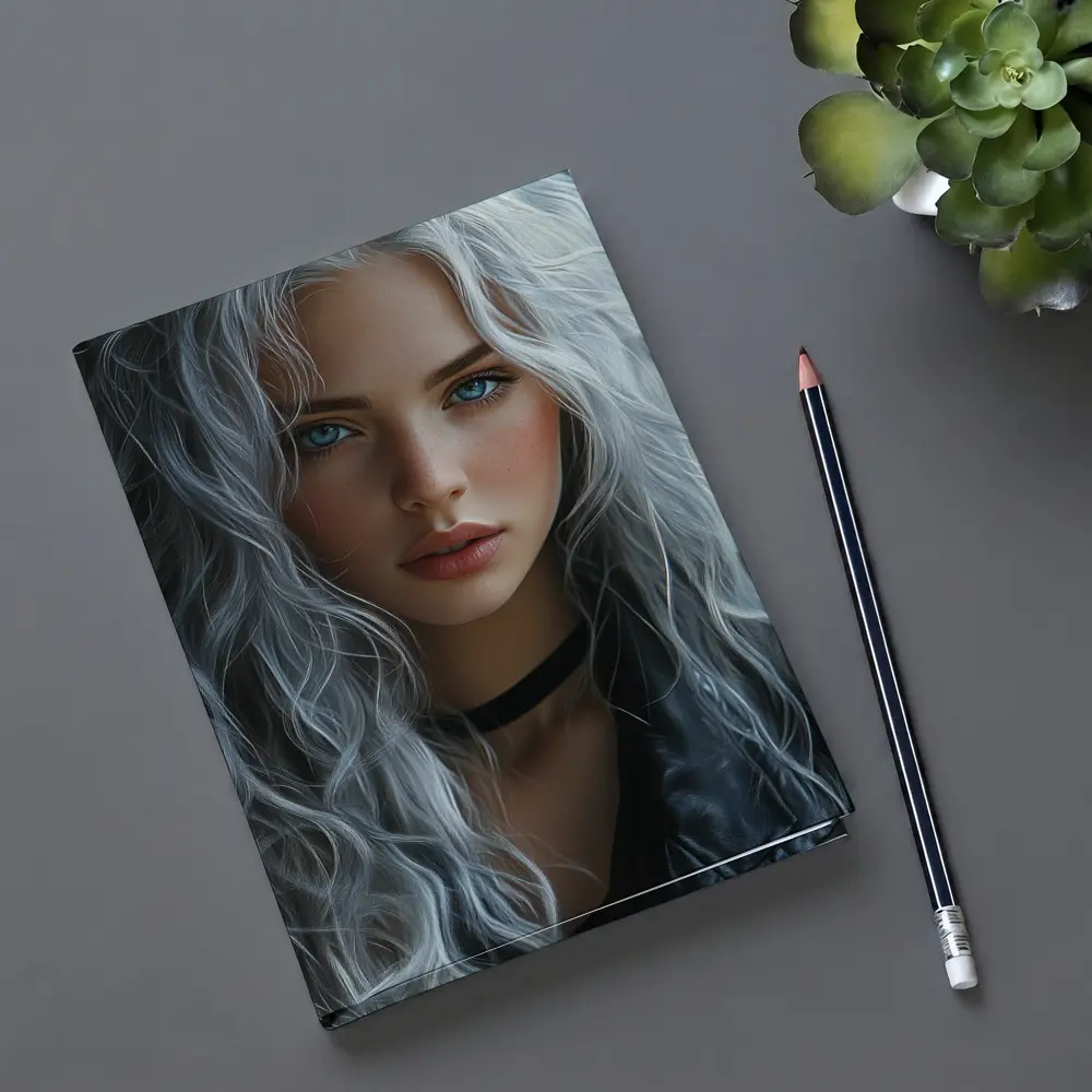 Young Woman Silver Hair Blue Eyes Portrait – Notebooks