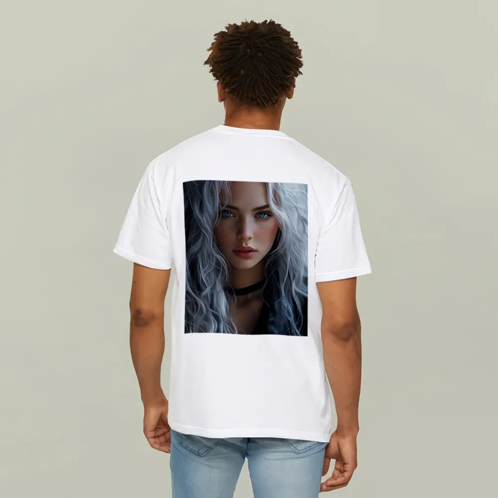 Young Woman Silver Hair Blue Eyes Portrait – T-Shirts