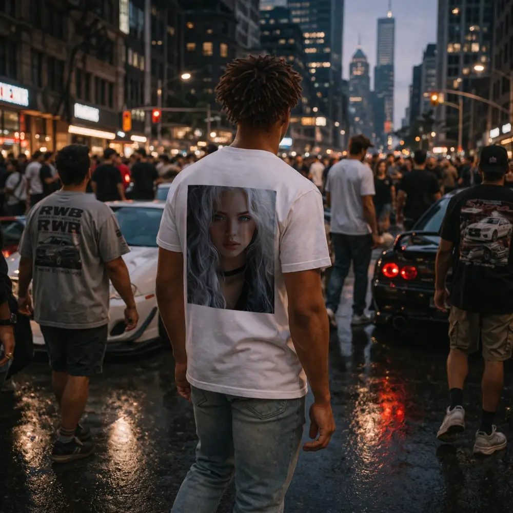 Young Woman Silver Hair Blue Eyes Portrait – T-Shirts