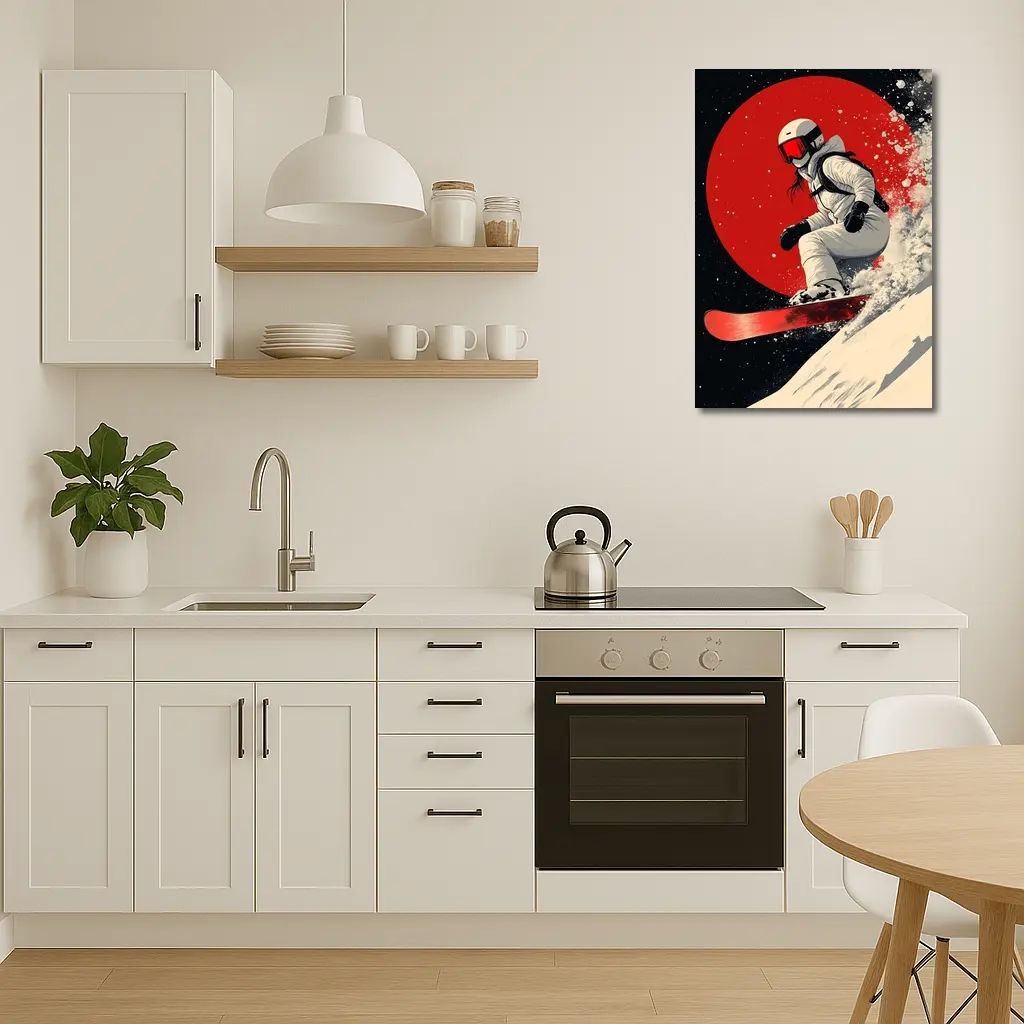 Snowboarder Red Circle Dark Night Sky – Wall Art