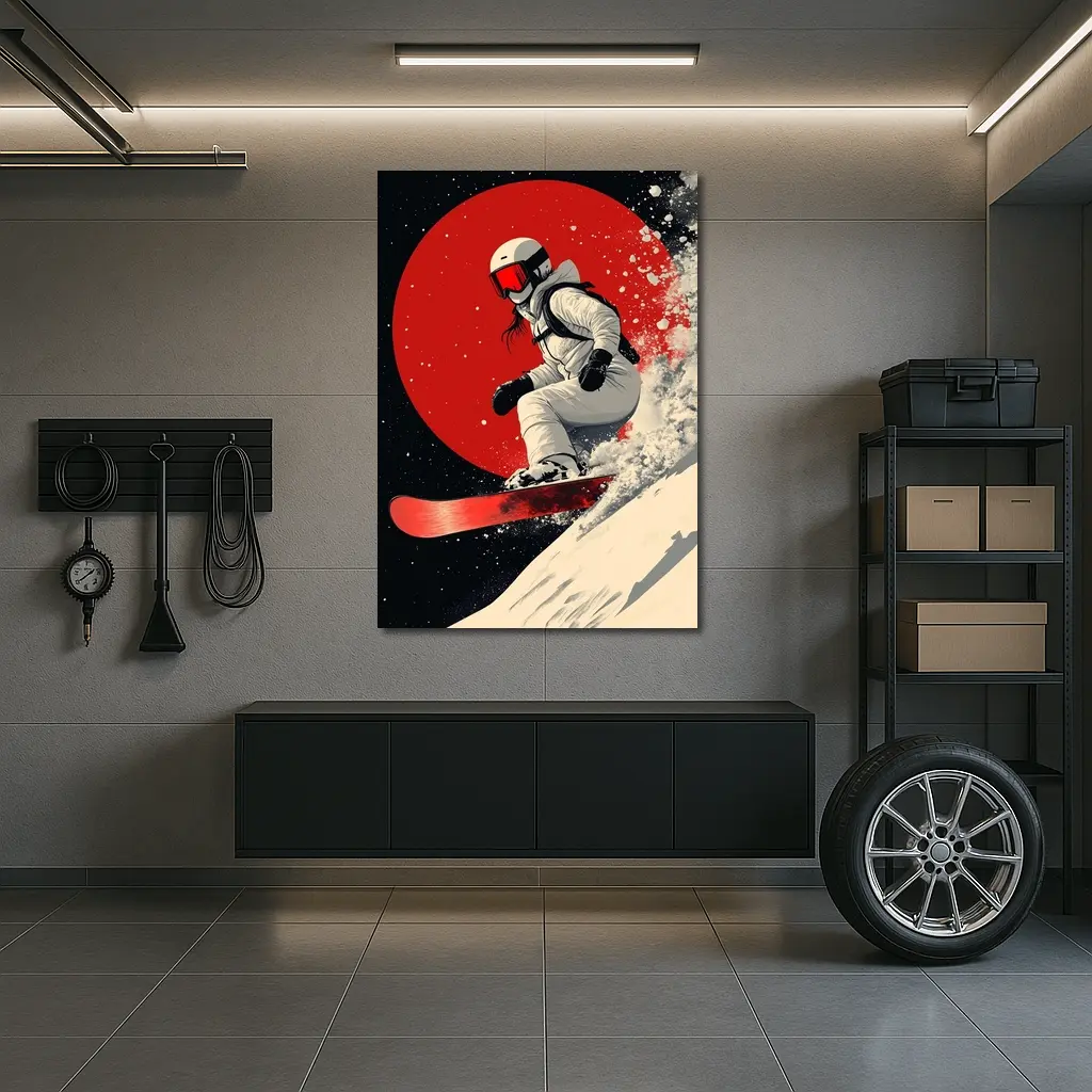 Snowboarder Red Circle Dark Night Sky – Wall Art
