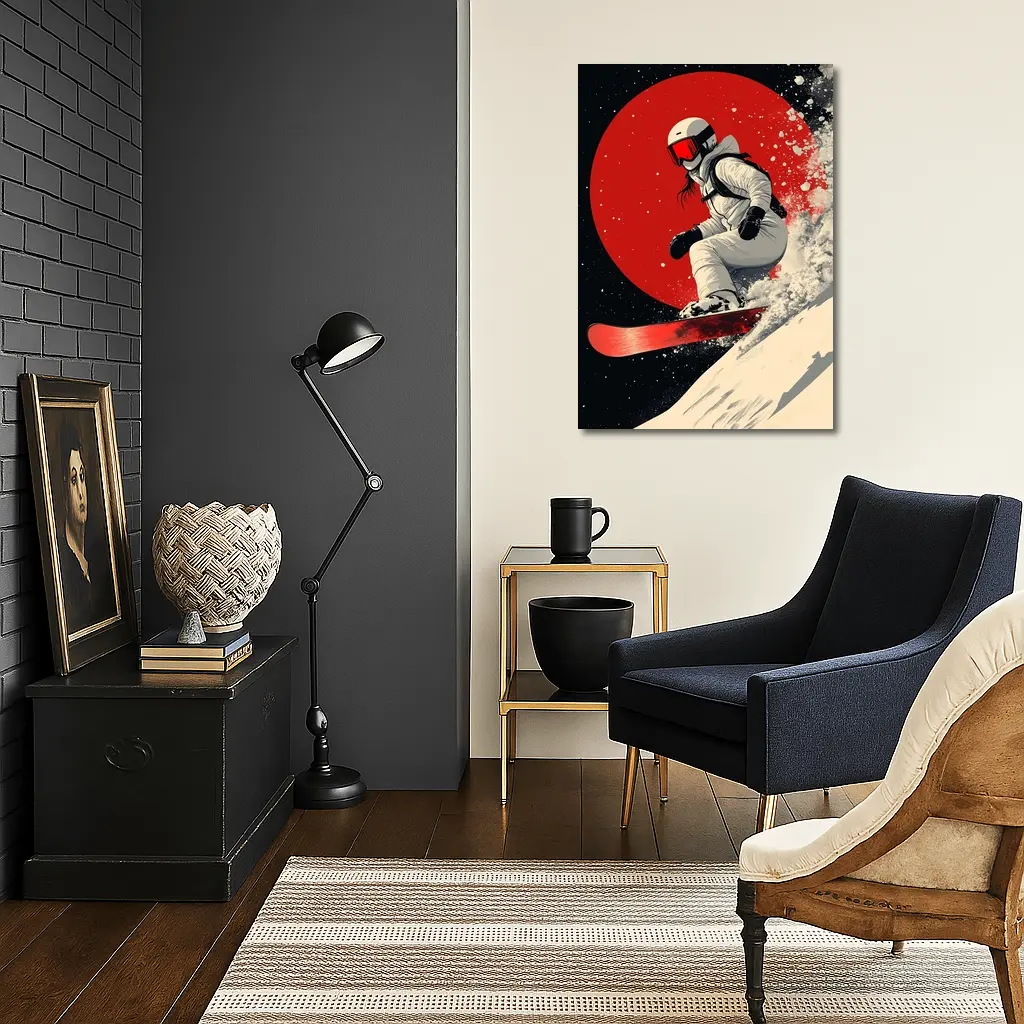Snowboarder Red Circle Dark Night Sky – Wall Art