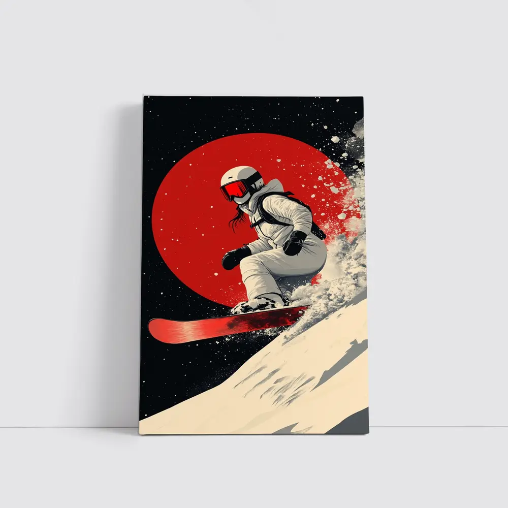 Snowboarder Red Circle Dark Night Sky – Wall Art