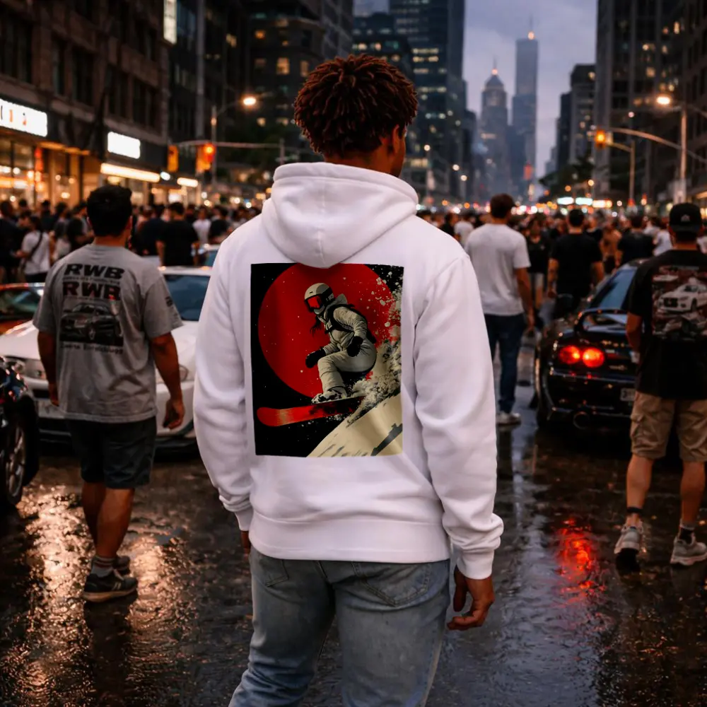 Snowboarder Red Circle Dark Night Sky – Hoodies