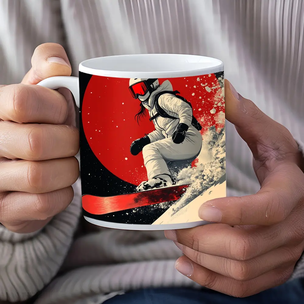 Snowboarder Red Circle Dark Night Sky – Mugs