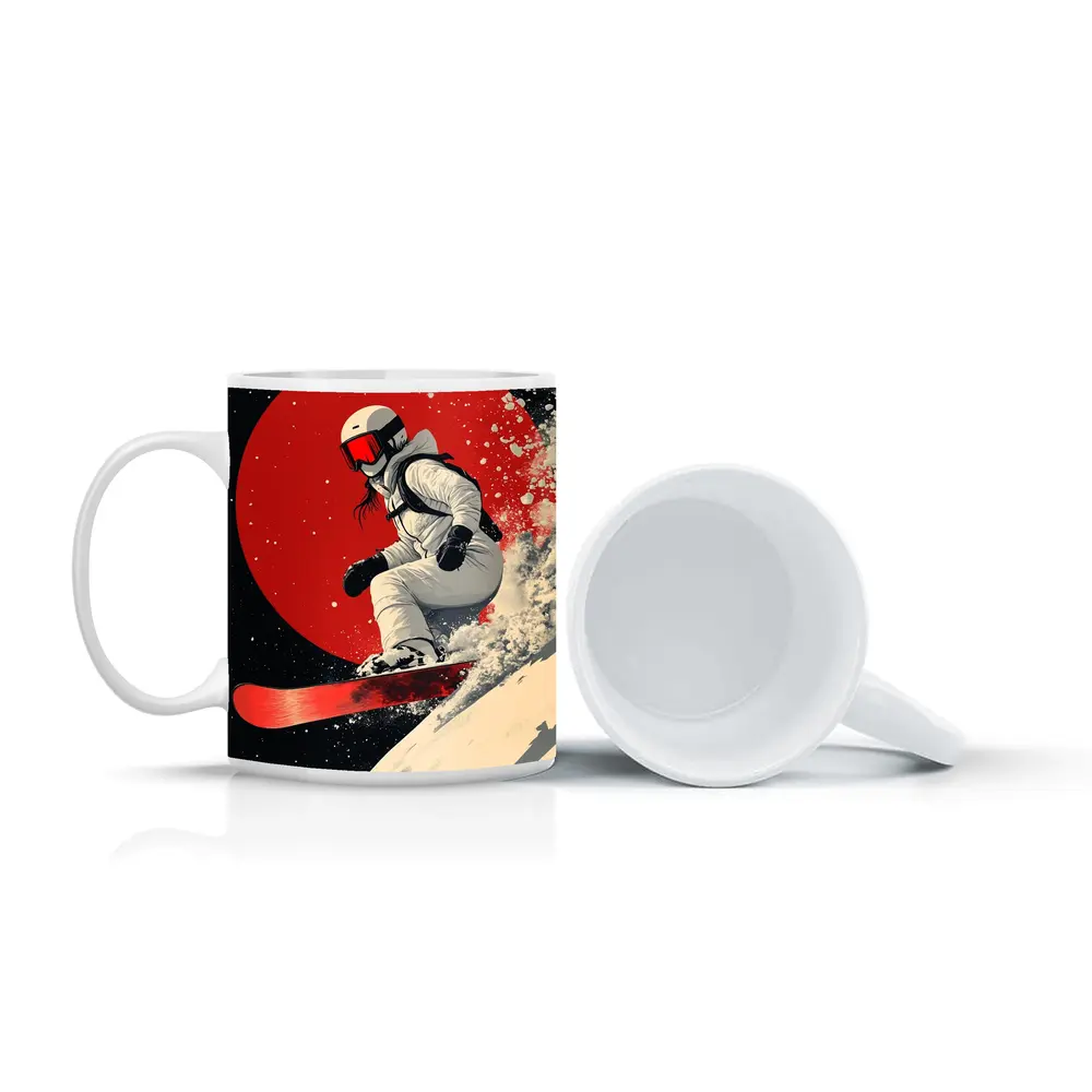 Snowboarder Red Circle Dark Night Sky – Mugs