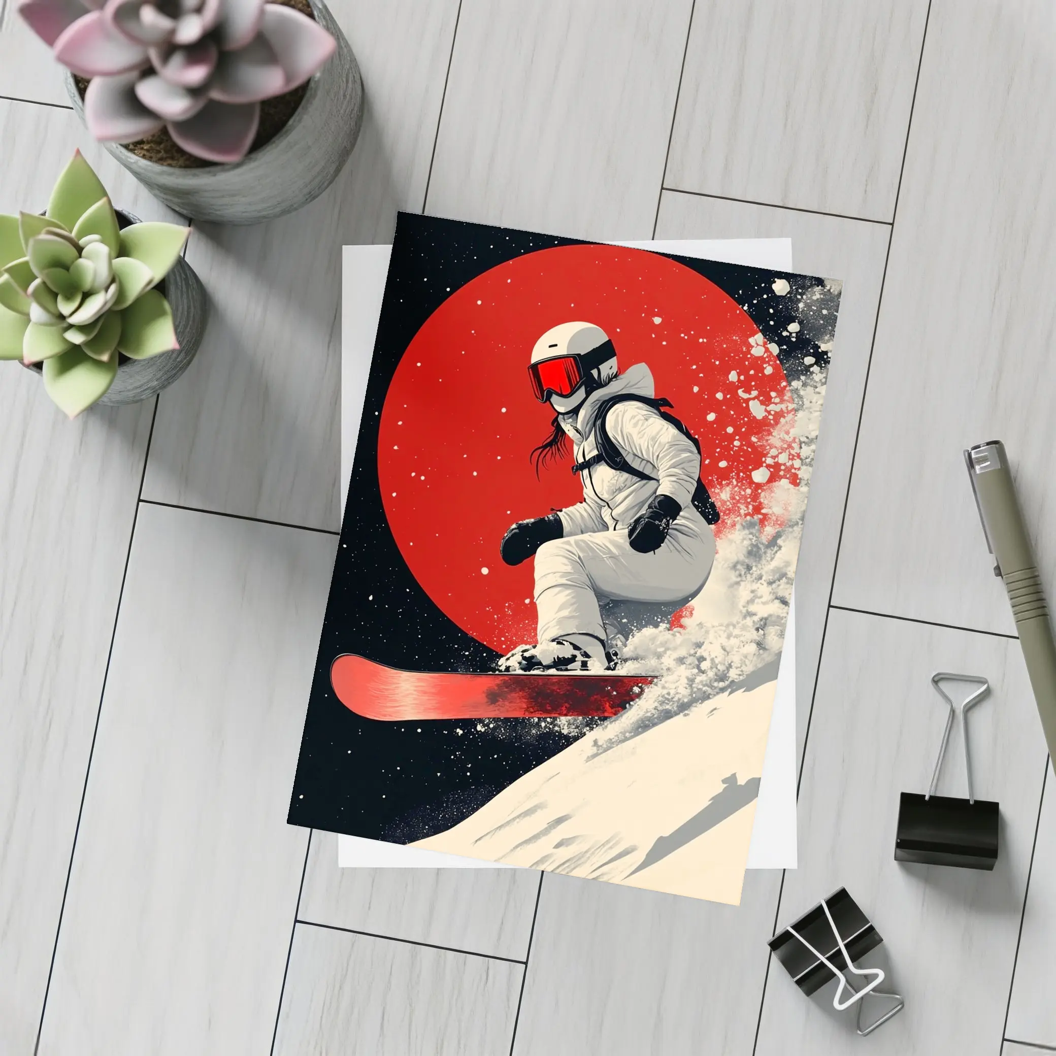 Snowboarder Red Circle Dark Night Sky – Postcards