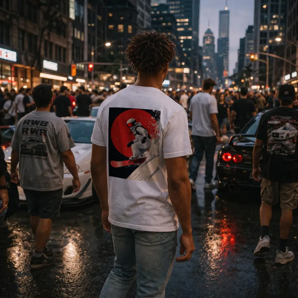 Snowboarder Red Circle Dark Night Sky – T-Shirts
