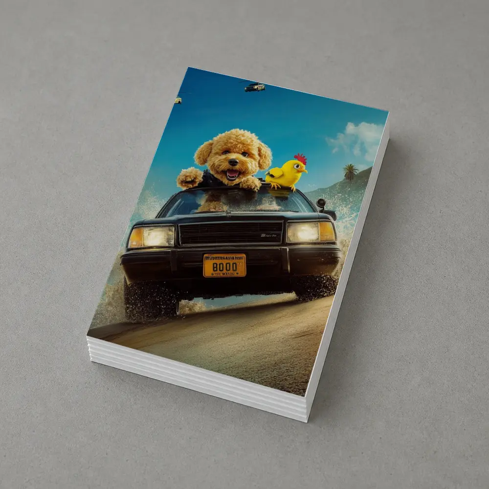 Poodle Dog Driving Car Helicopter Chase – Postcards