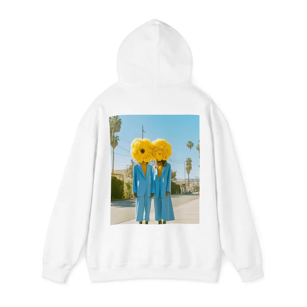Two Women Yellow Flowers Blue Suits Street – Hoodies