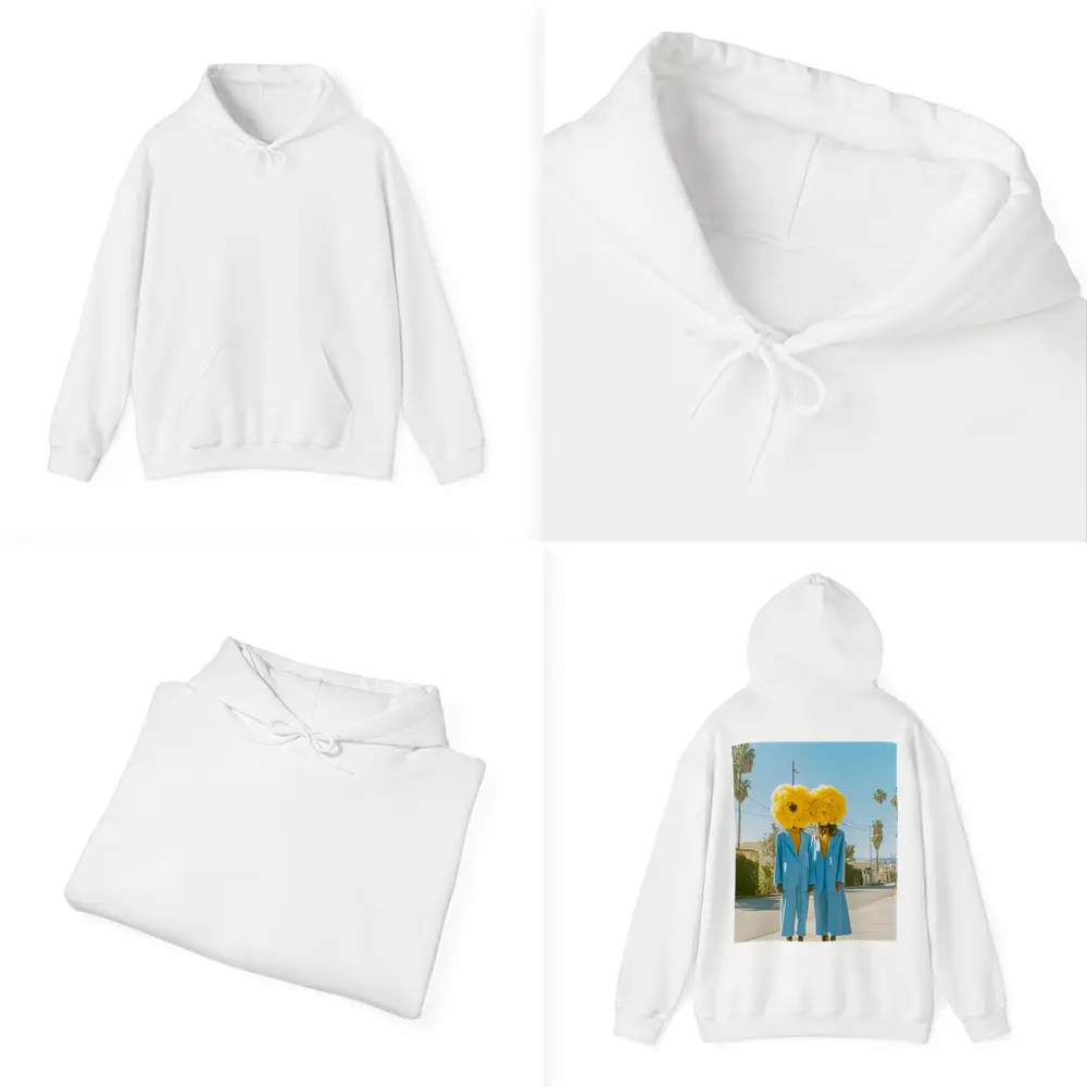 Two Women Yellow Flowers Blue Suits Street – Hoodies