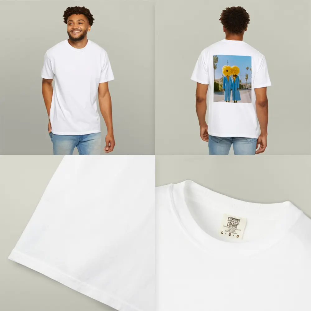 Two Women Yellow Flowers Blue Suits Street – T-Shirts
