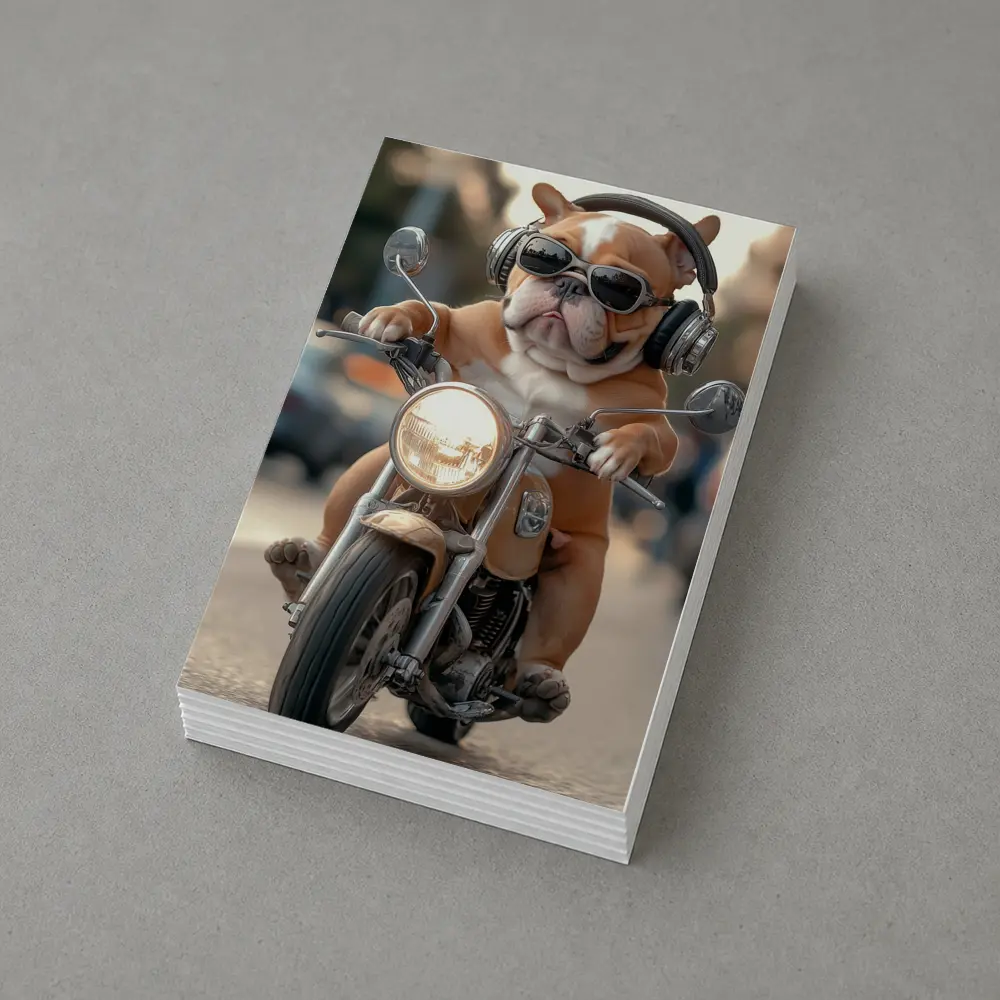 Bulldog Riding Motorcycle With Sunglasses Street – Postcards