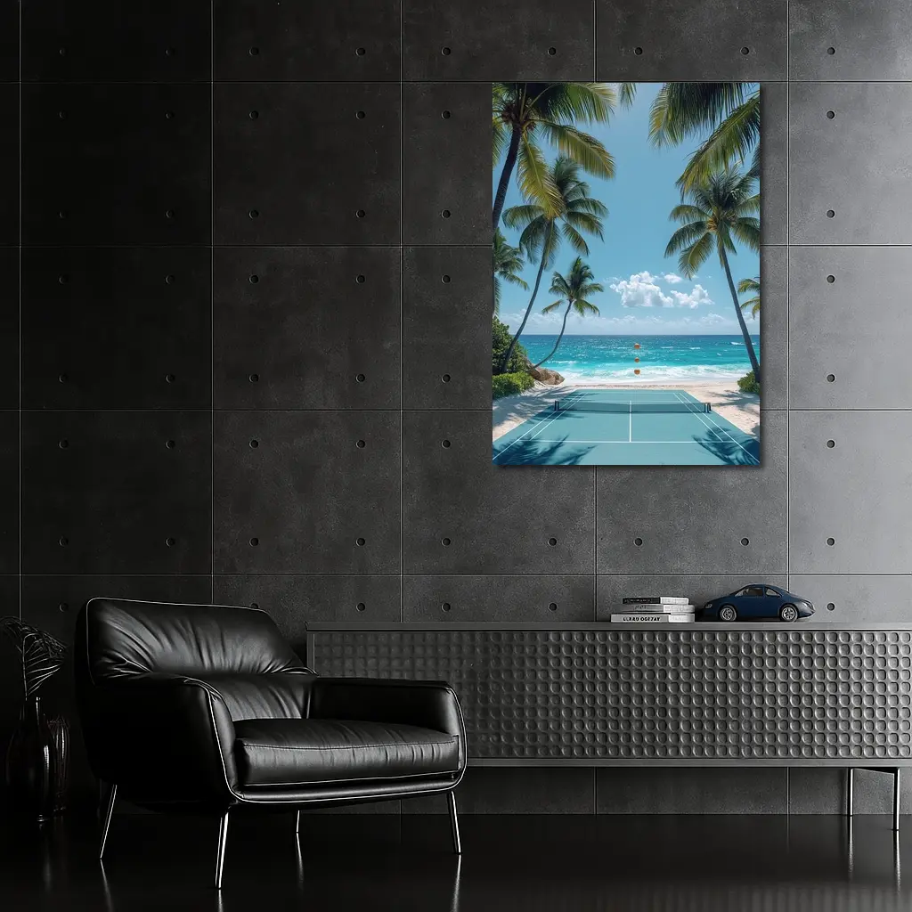 Tennis Court Beach Palm Trees Ocean – Wall Art