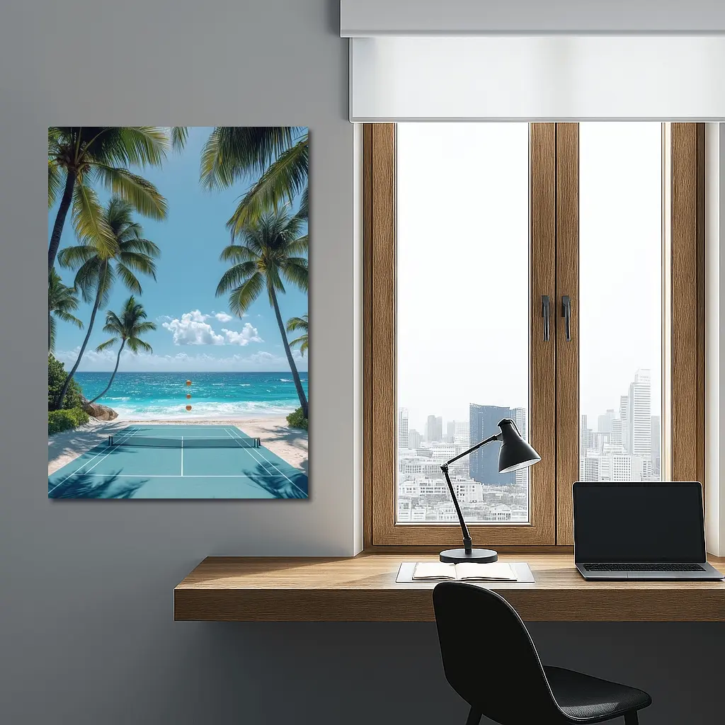 Tennis Court Beach Palm Trees Ocean – Wall Art