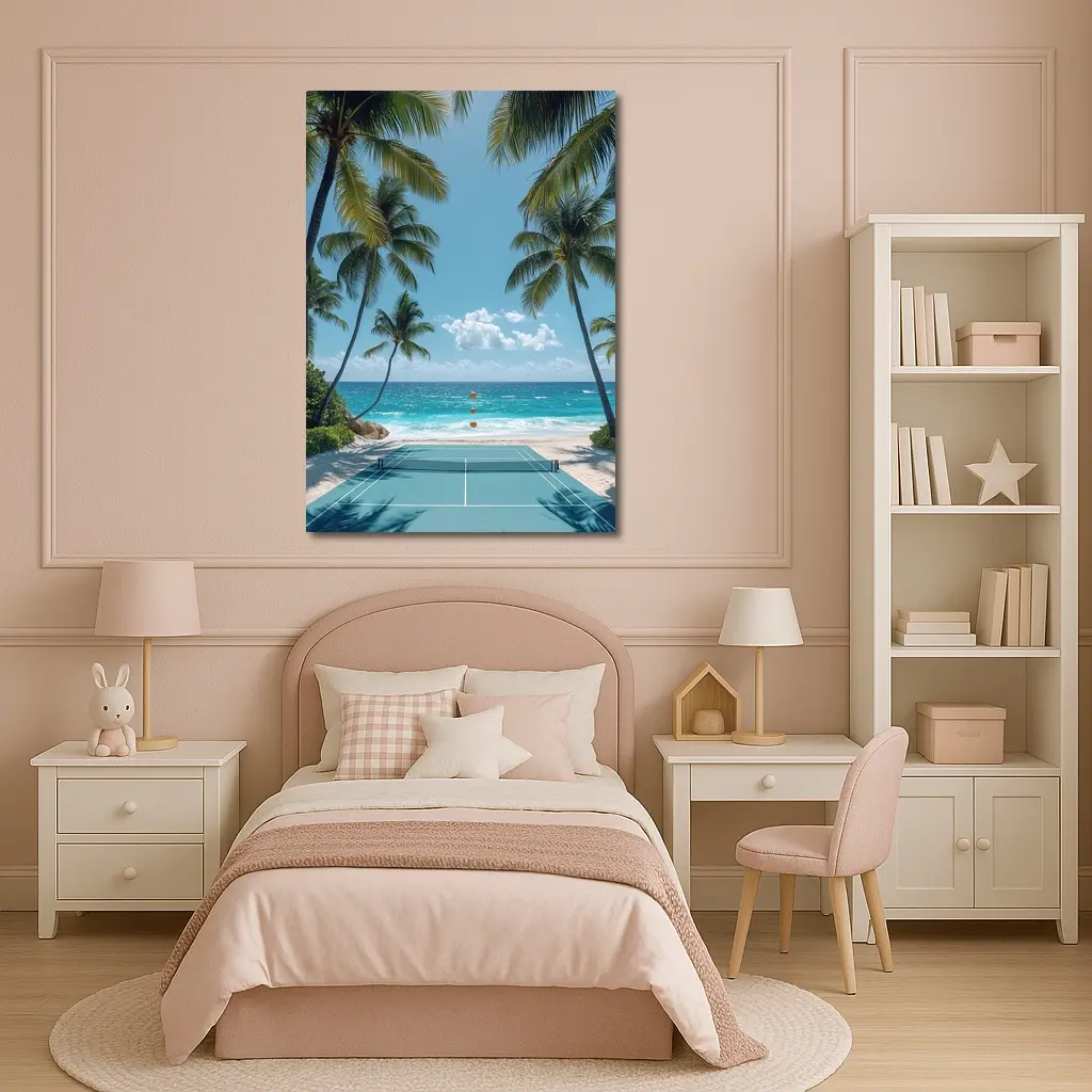 Tennis Court Beach Palm Trees Ocean – Wall Art