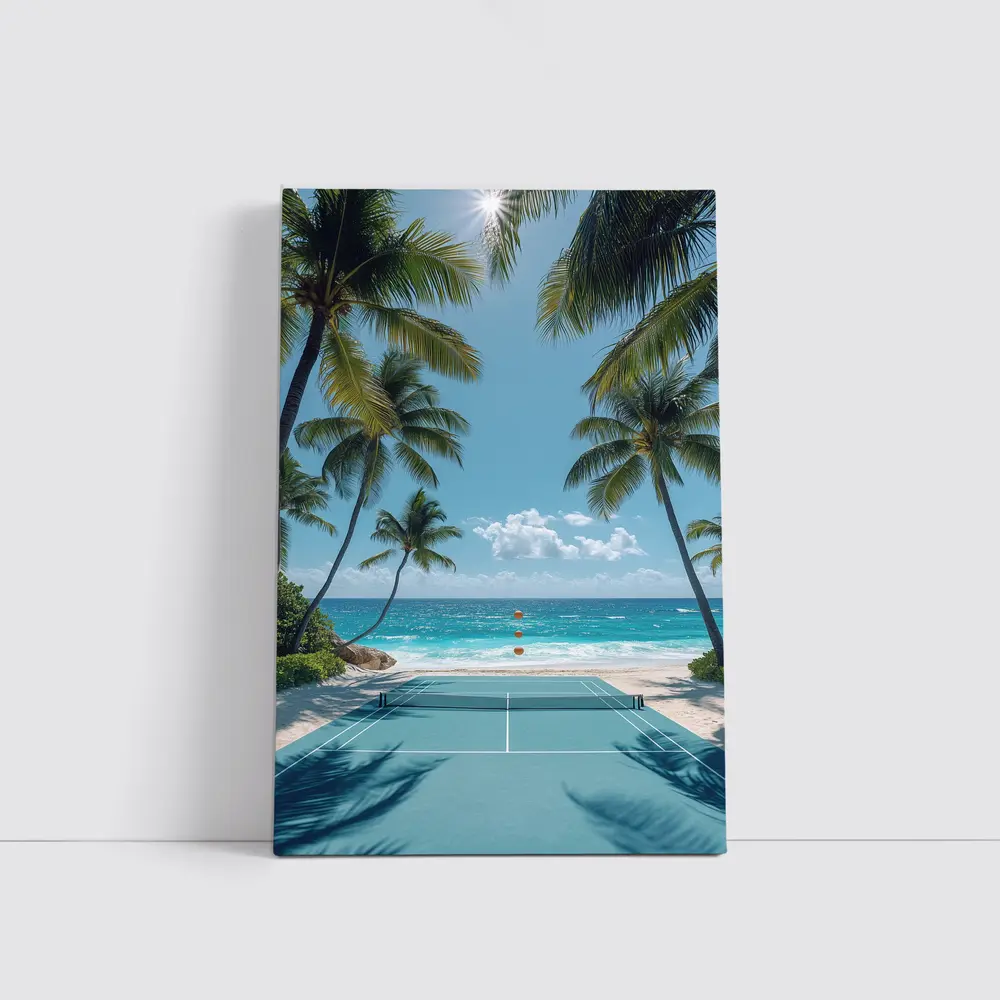 Tennis Court Beach Palm Trees Ocean – Wall Art