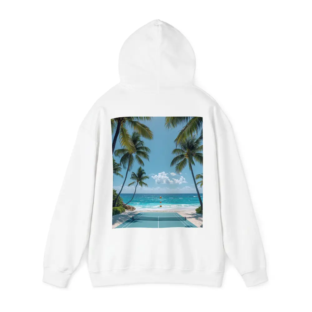 Tennis Court Beach Palm Trees Ocean – Hoodies