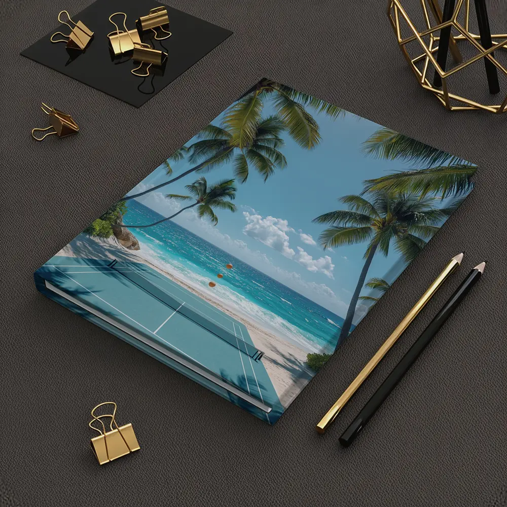 Tennis Court Beach Palm Trees Ocean – Notebooks