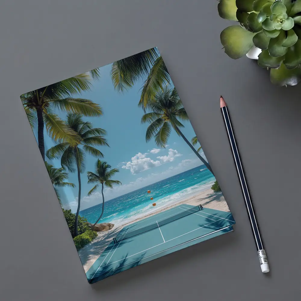 Tennis Court Beach Palm Trees Ocean – Notebooks