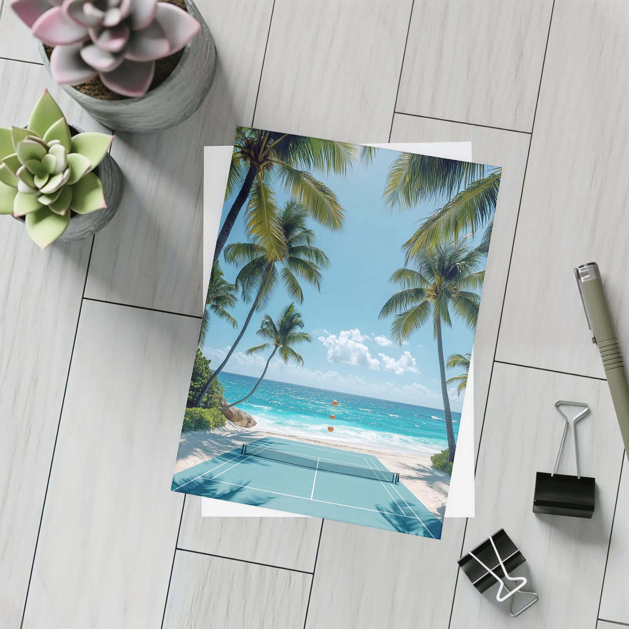 Tennis Court Beach Palm Trees Ocean – Postcards
