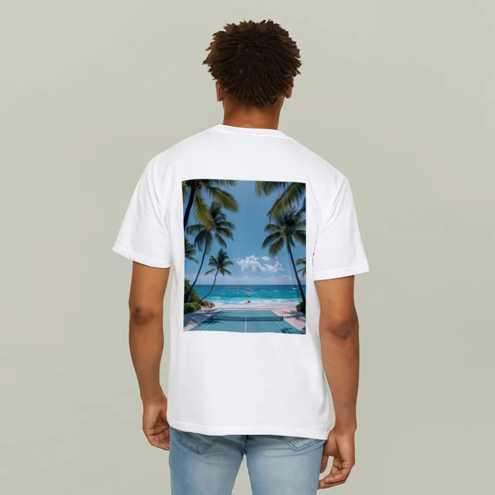 Tennis Court Beach Palm Trees Ocean – T-Shirts