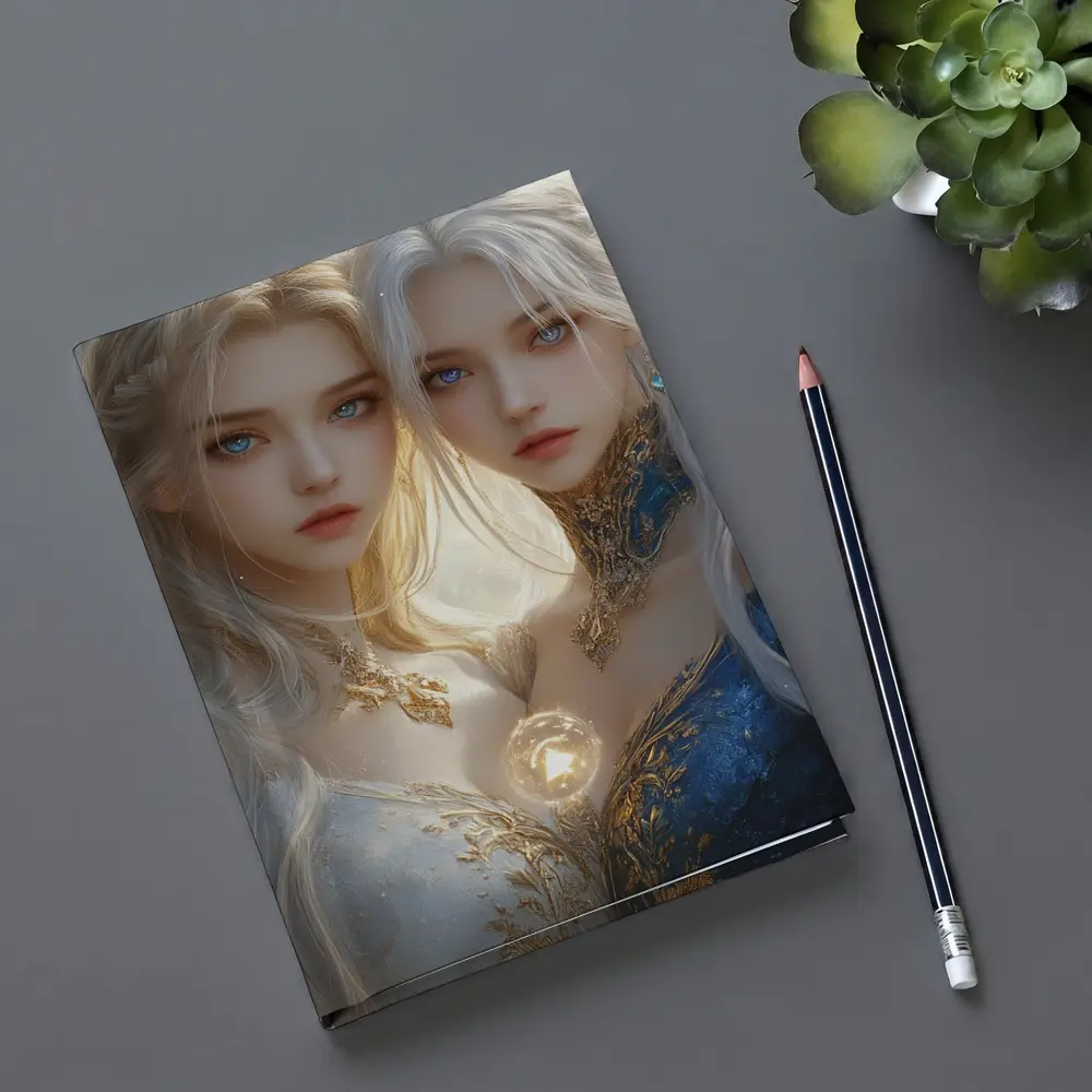 Twin Fantasy Girls Gold Blue Ethereal Art – Notebooks