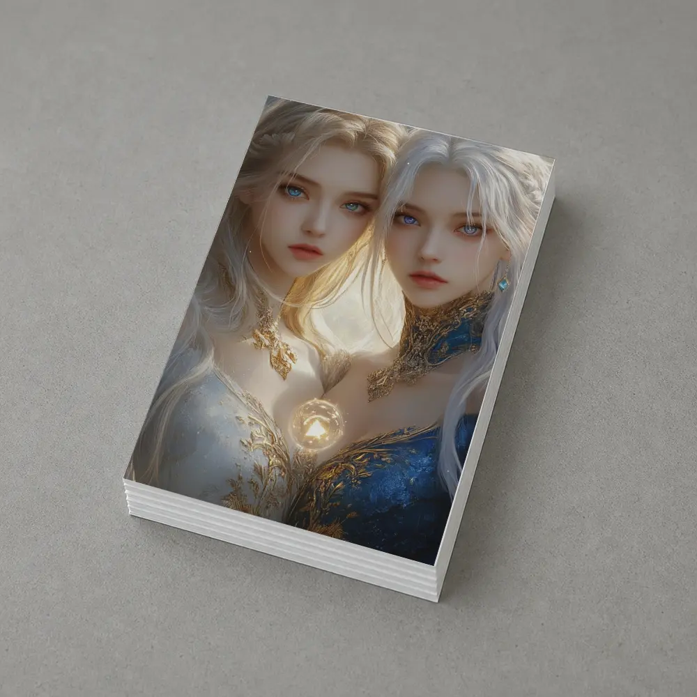 Twin Fantasy Girls Gold Blue Ethereal Art – Postcards