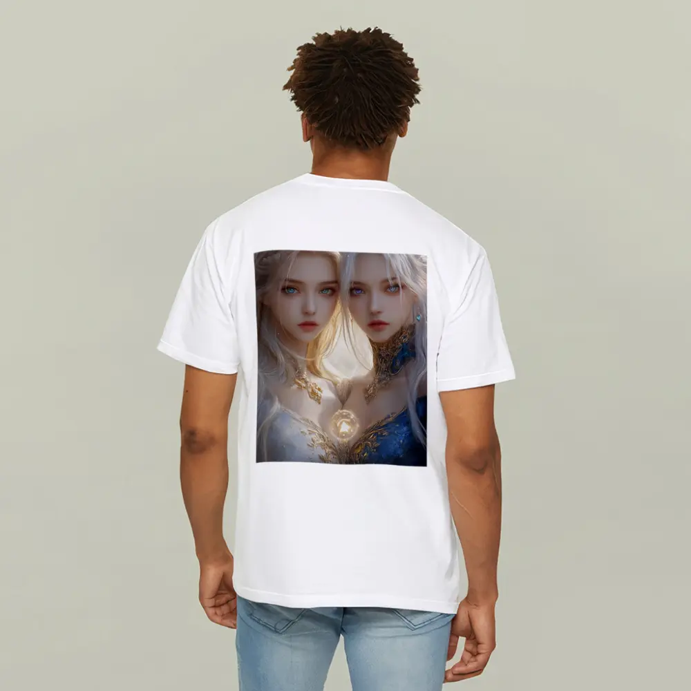 Twin Fantasy Girls Gold Blue Ethereal Art – T-Shirts
