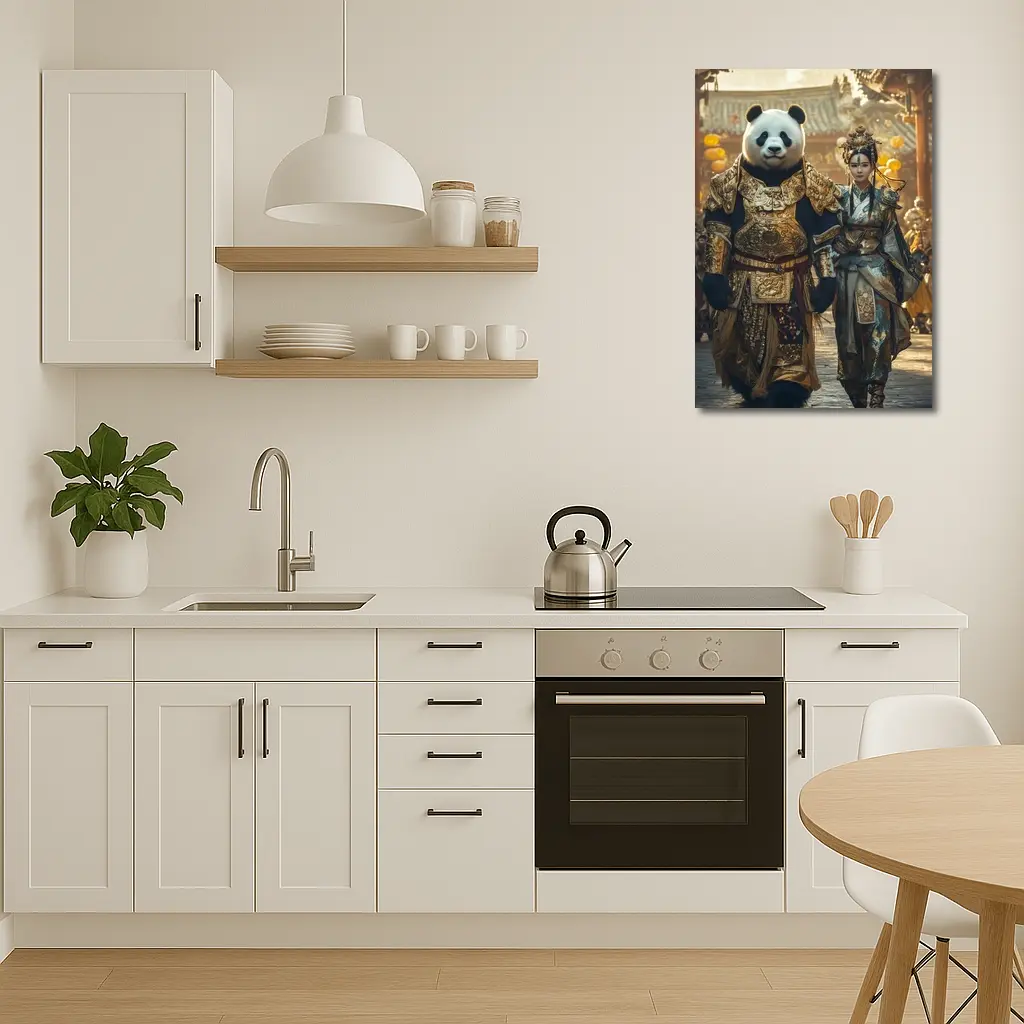 Panda Warrior and Woman Ancient Chinese Temple – Wall Art