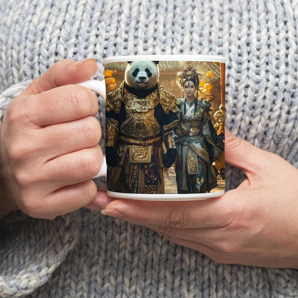 Panda Warrior and Woman Ancient Chinese Temple – Mugs