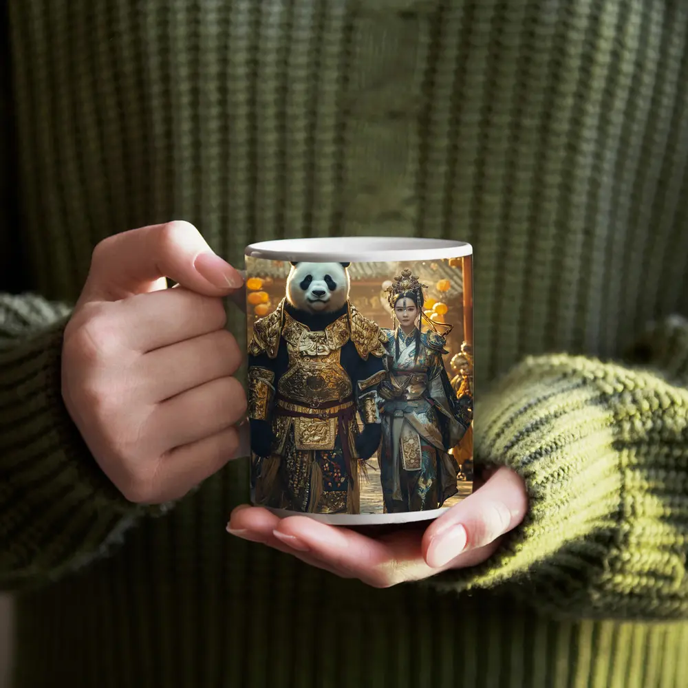 Panda Warrior and Woman Ancient Chinese Temple – Mugs