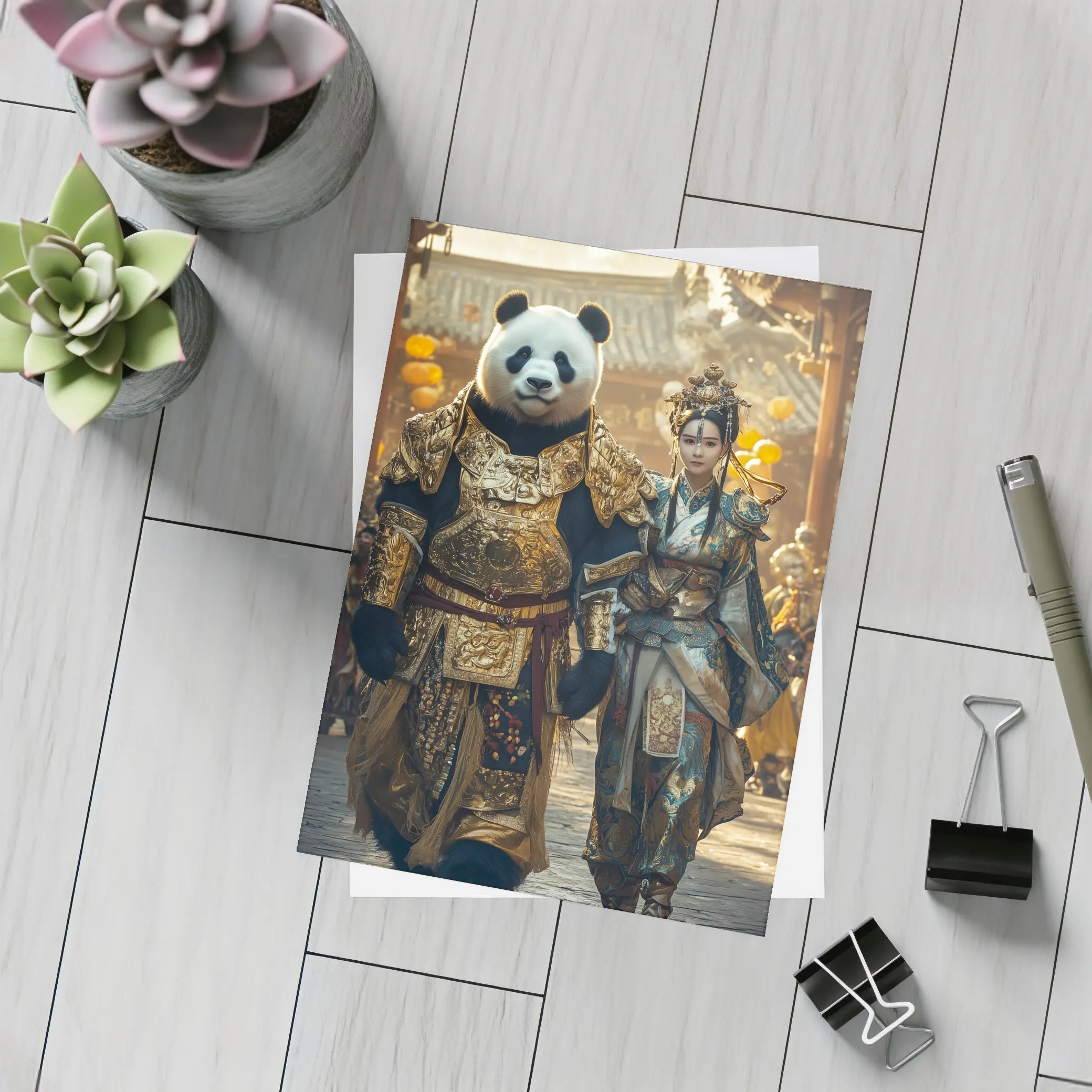 Panda Warrior and Woman Ancient Chinese Temple – Postcards
