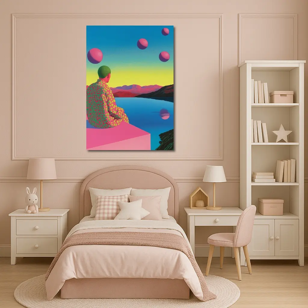 Surreal Figure Sitting By Psychedelic Lake – Wall Art