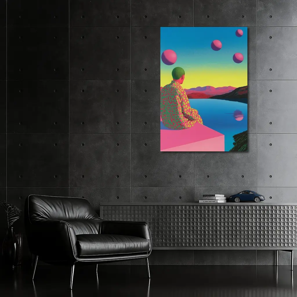 Surreal Figure Sitting By Psychedelic Lake – Wall Art