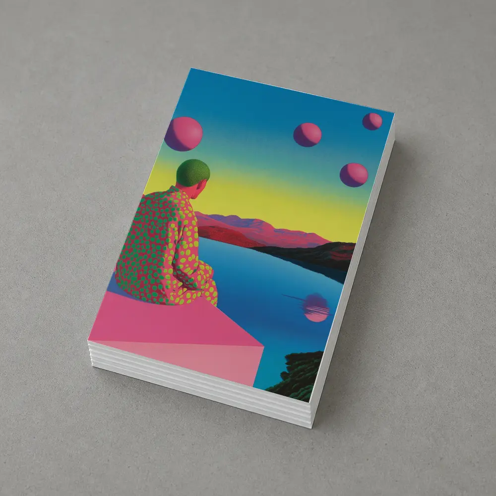 Surreal Figure Sitting By Psychedelic Lake – Postcards