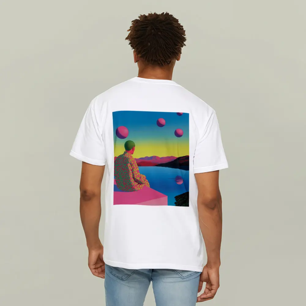 Surreal Figure Sitting By Psychedelic Lake – T-Shirts
