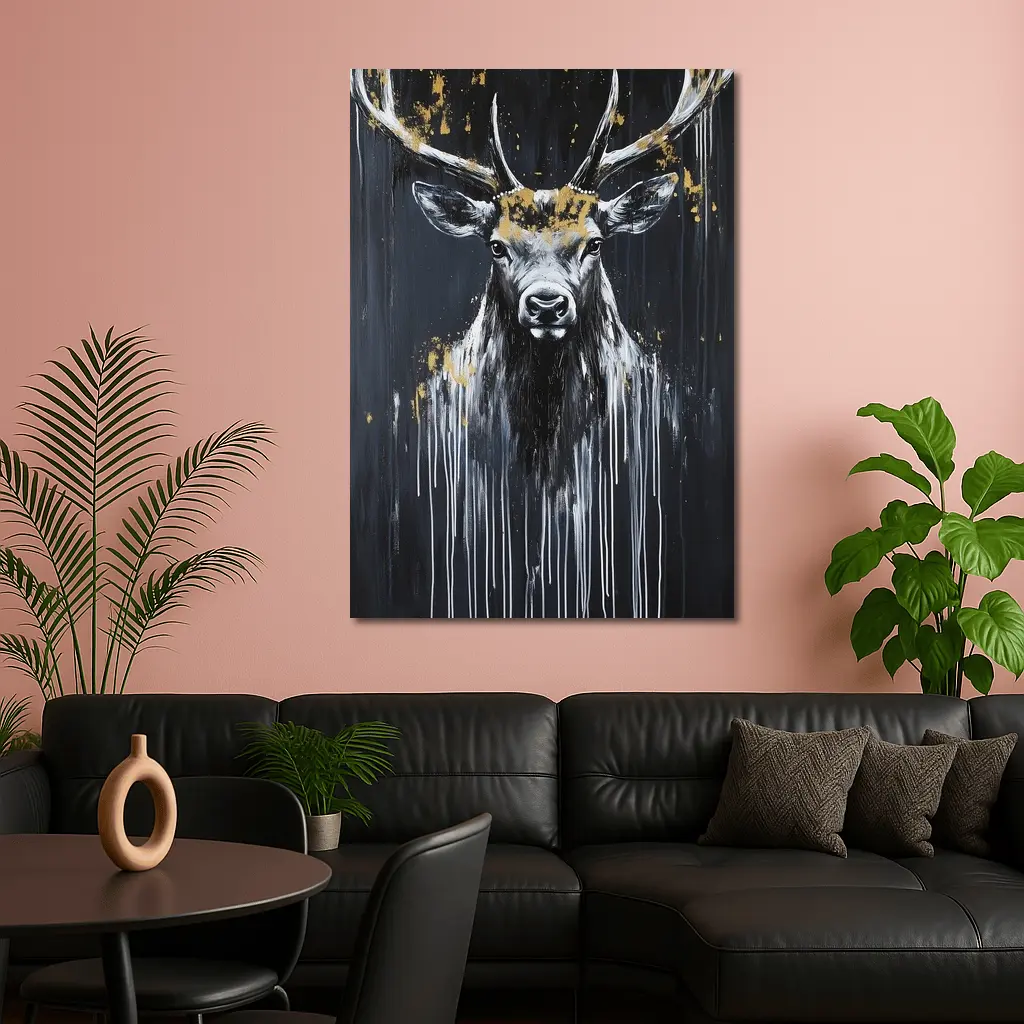 Black Gold Stag Deer Dark Drip Art – Wall Art