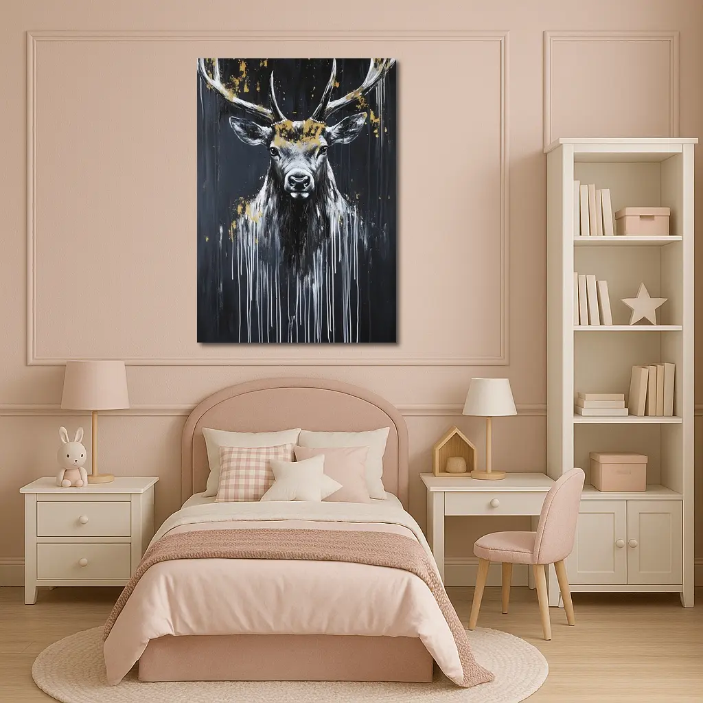 Black Gold Stag Deer Dark Drip Art – Wall Art